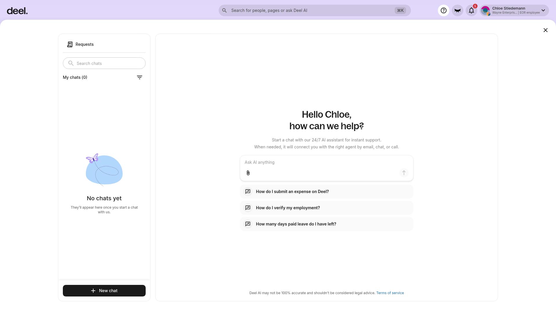 Messages support window