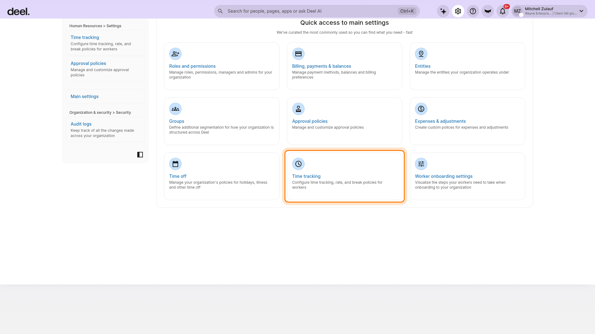 Search setting field with Time tracking entered
