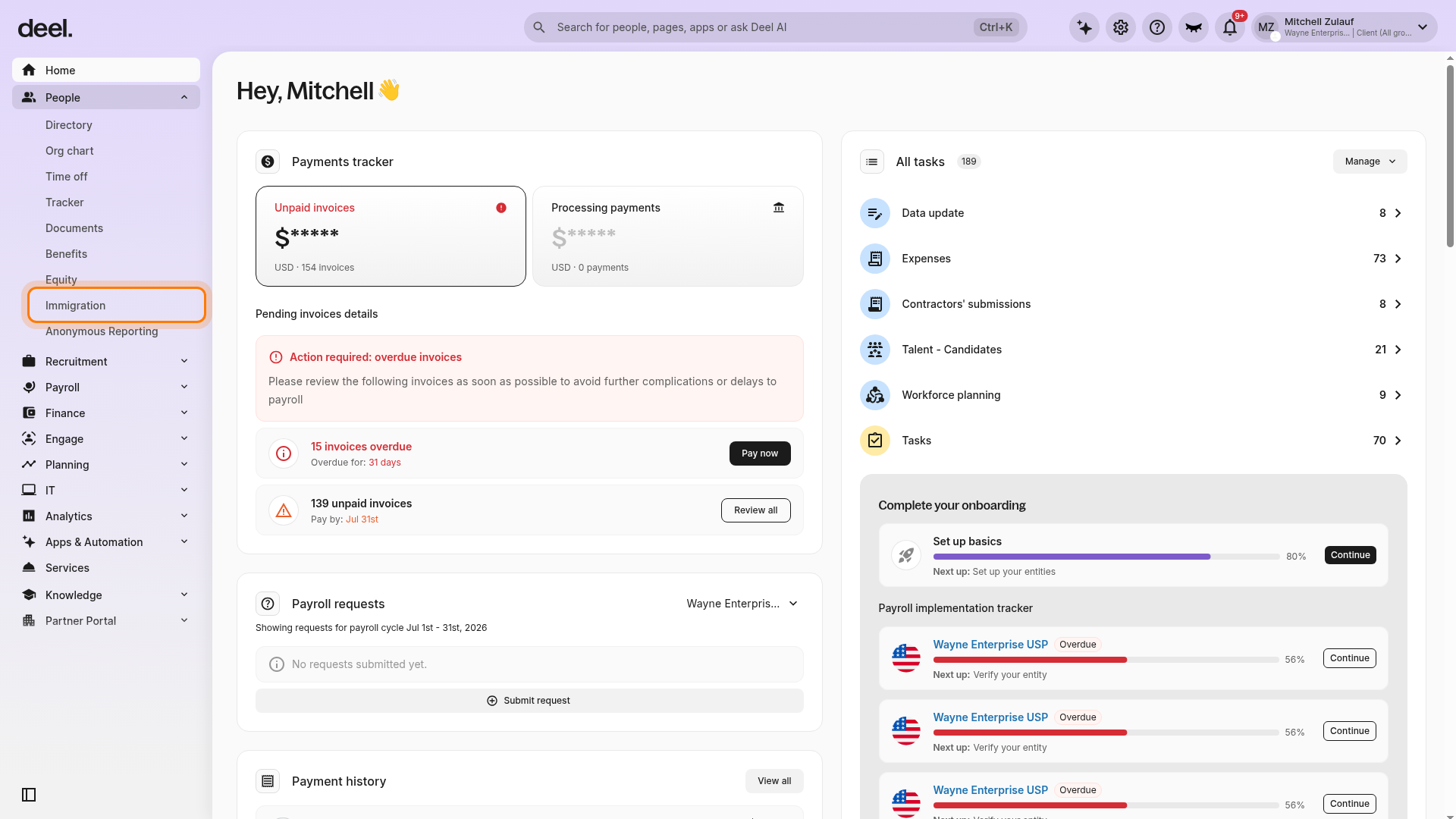 People menu expanded in the left sidebar