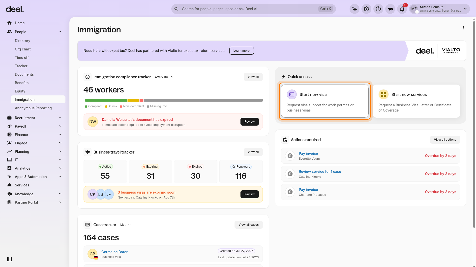 Immigration Quick access options