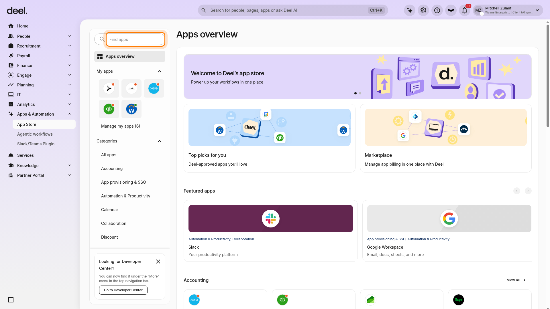 Find apps search field