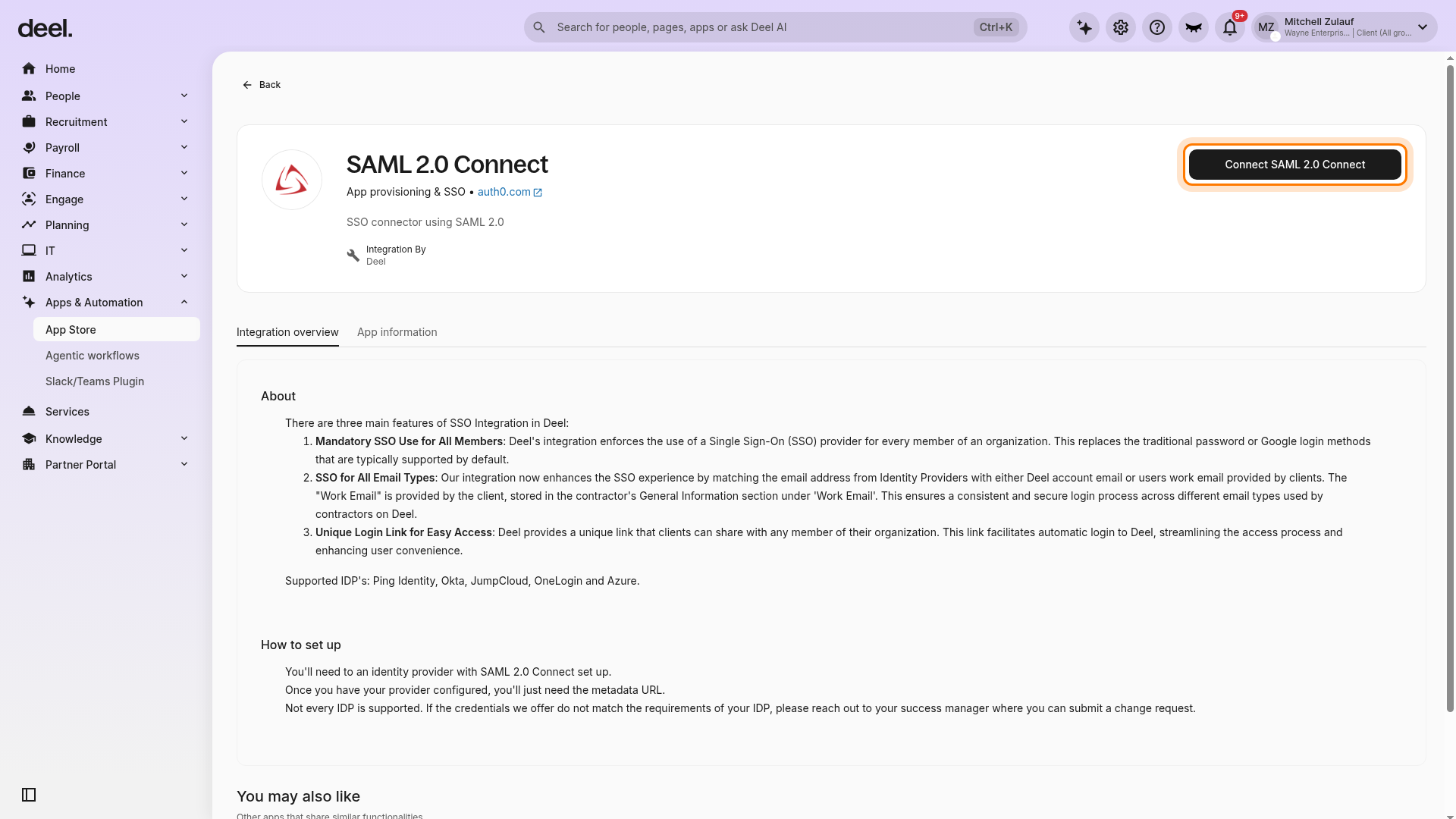 Connect SAML 2.0 Connect button