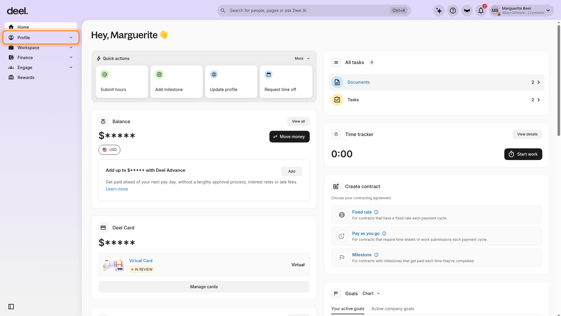 Profile menu in the left sidebar