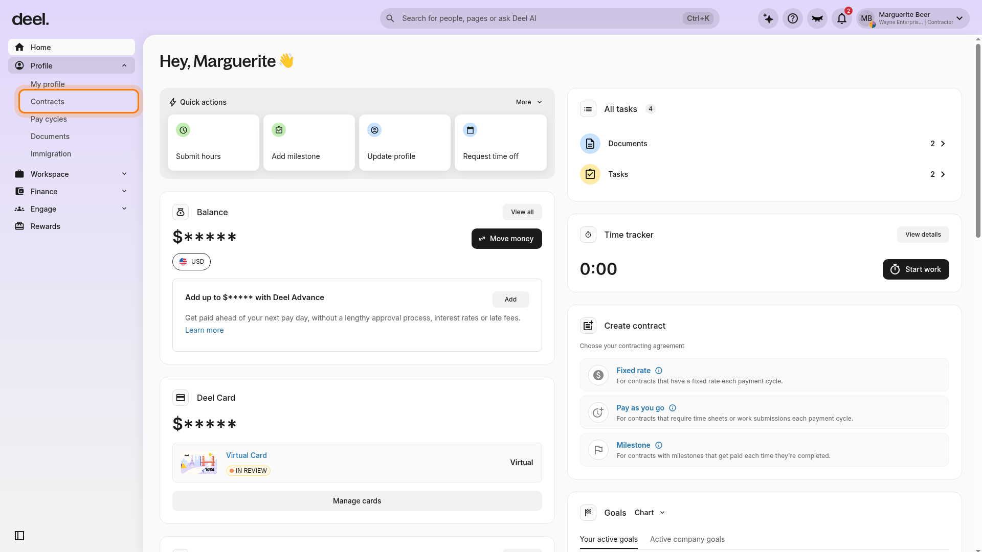 Contracts option in the expanded Profile menu