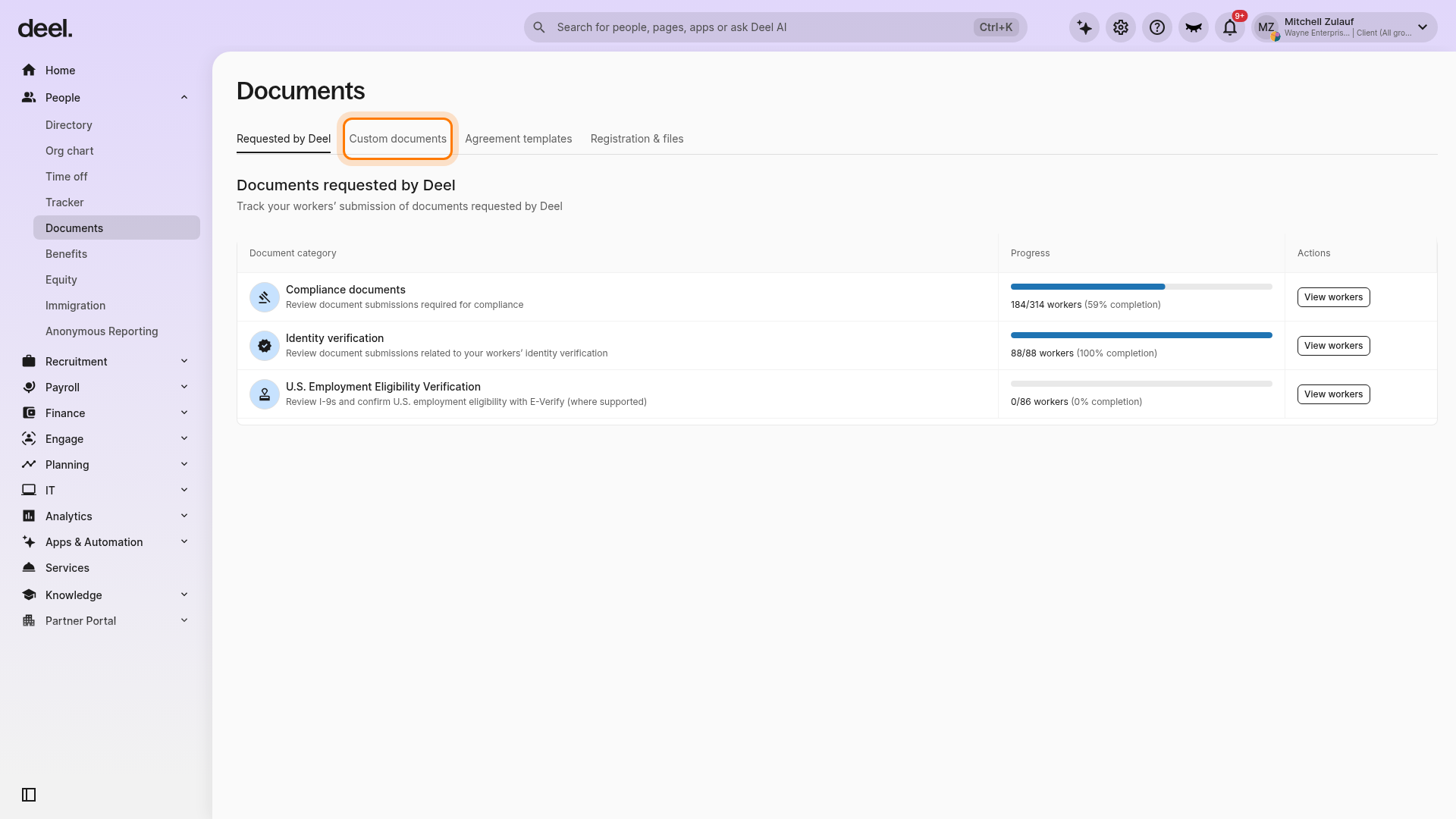 Custom documents tab