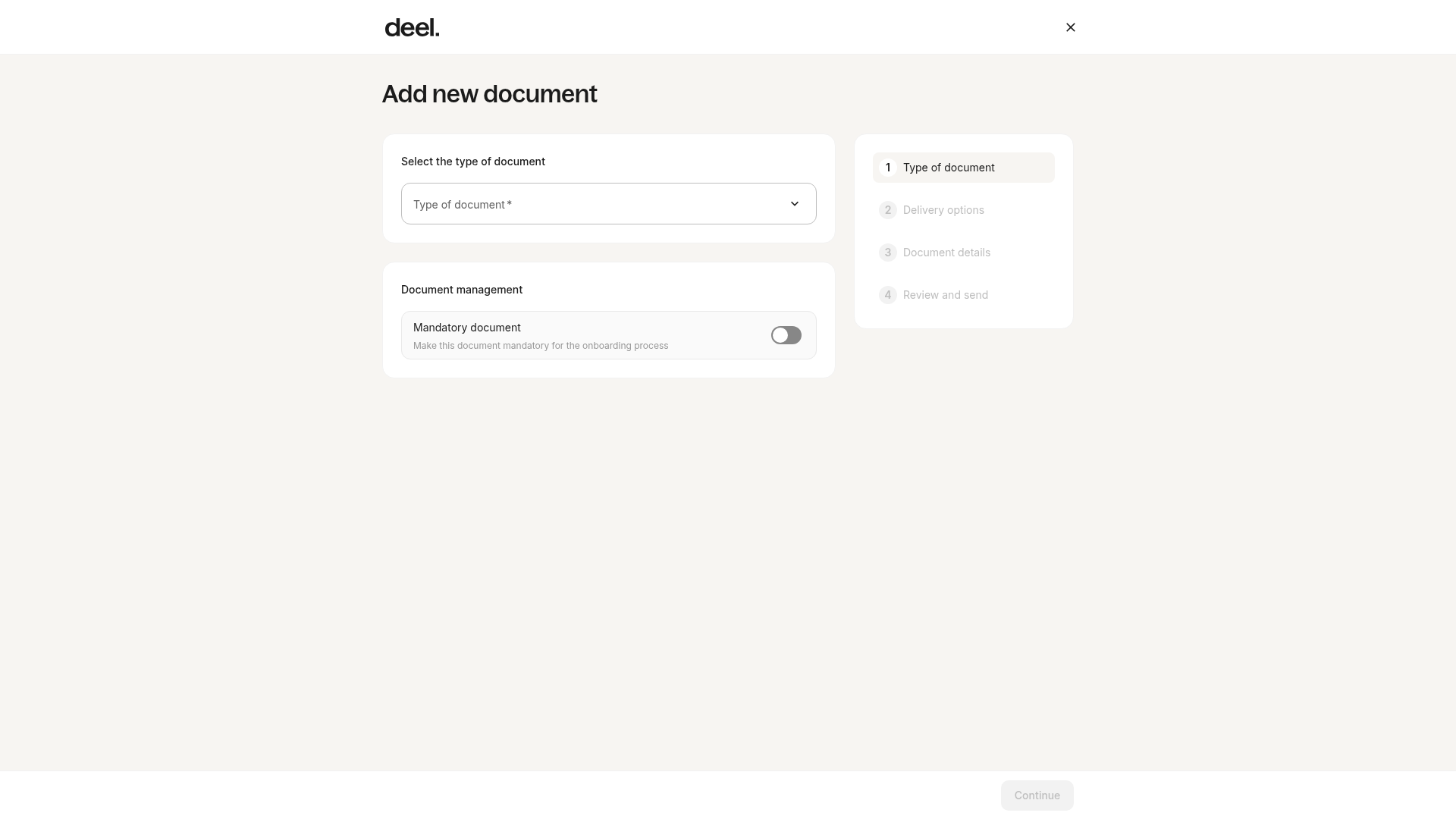 Add new document screen