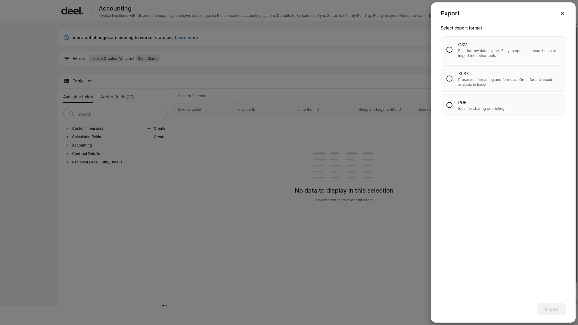 Export format options