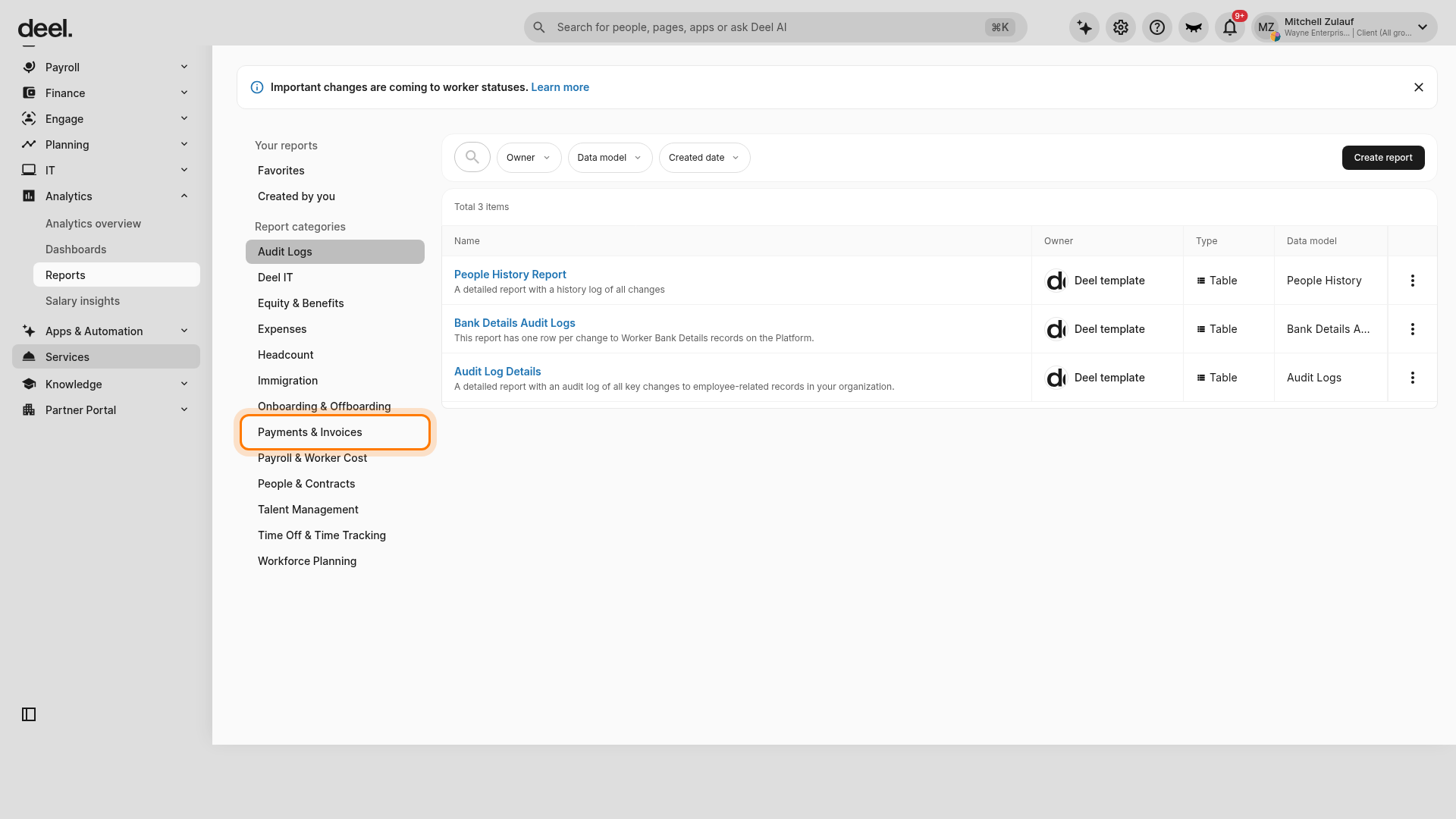 Analytics Reports navigation