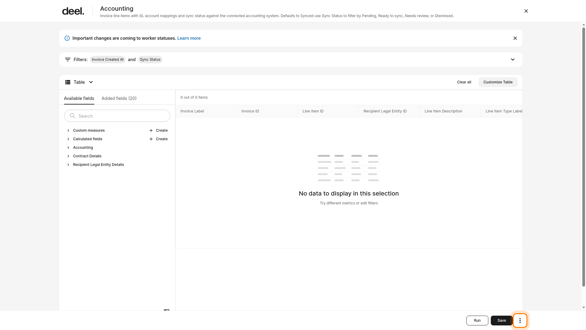 Accounting invoice line-items report