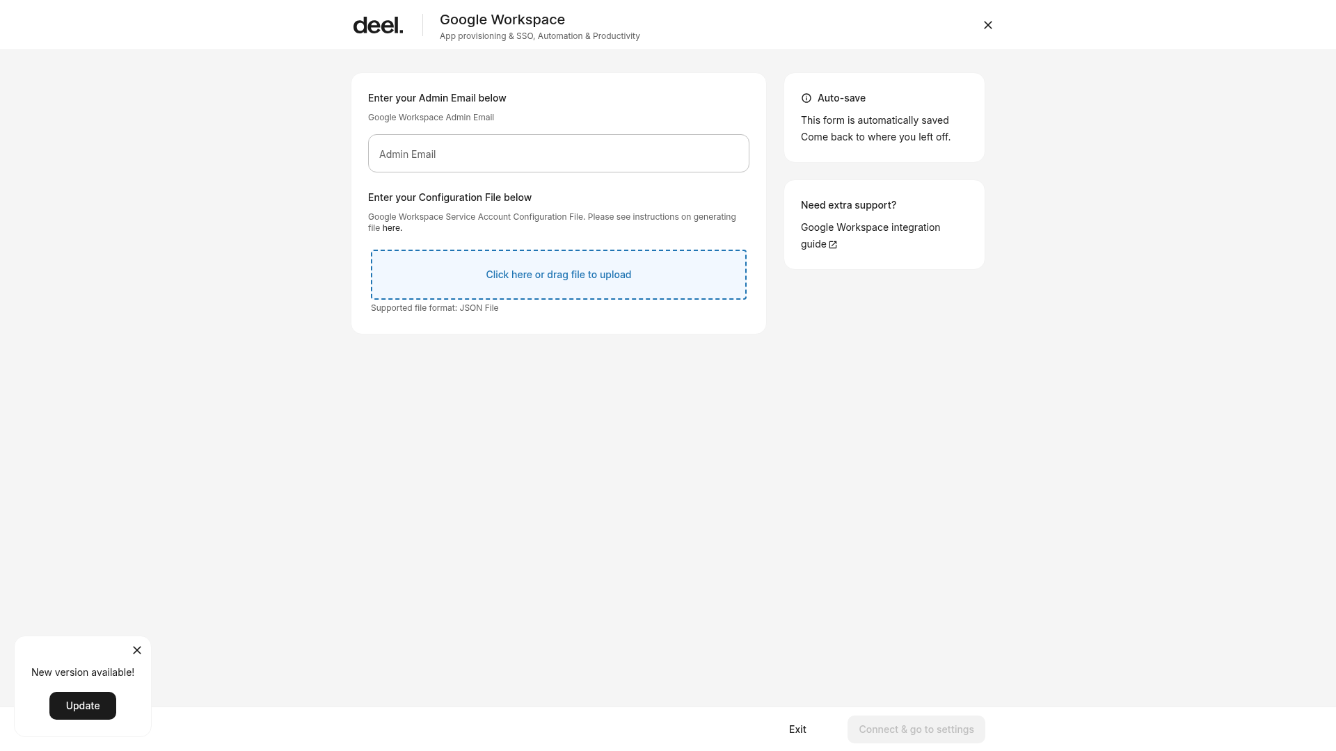 Google Workspace connection form