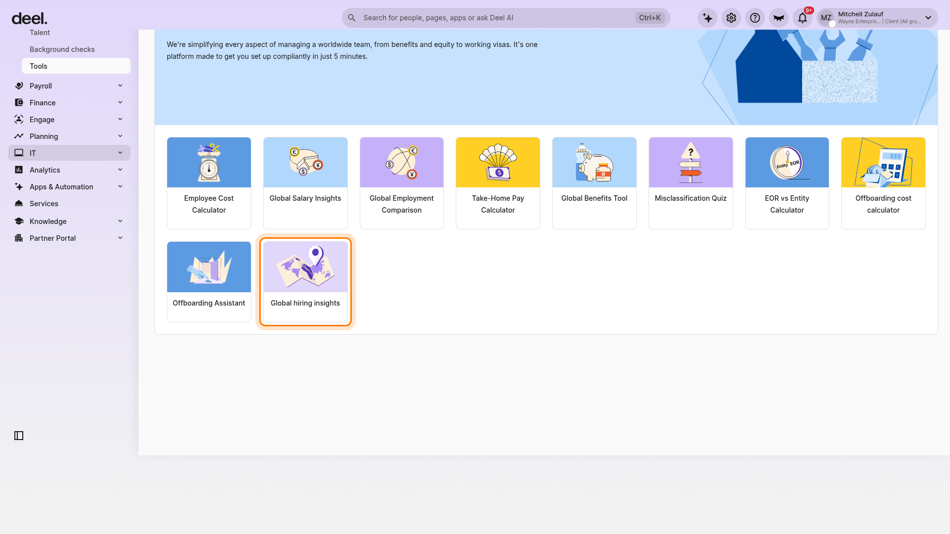 Global hiring insights card in the Hiring Toolkit