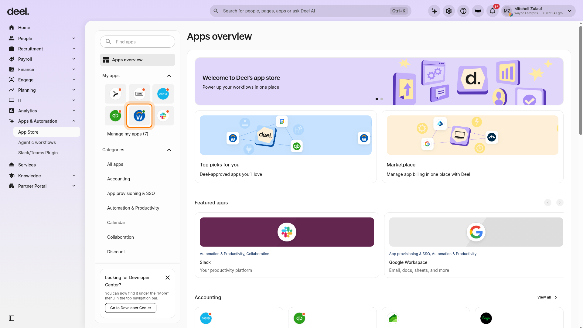 Workday app tile highlighted under My apps