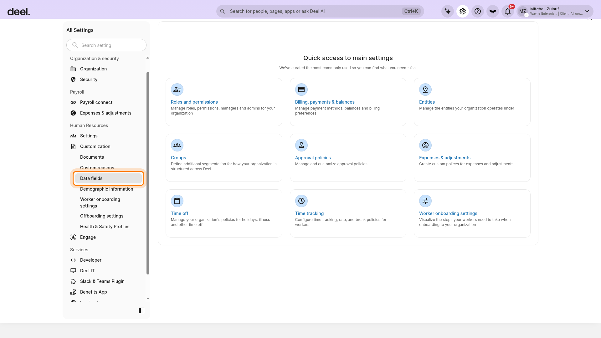 Data fields option
