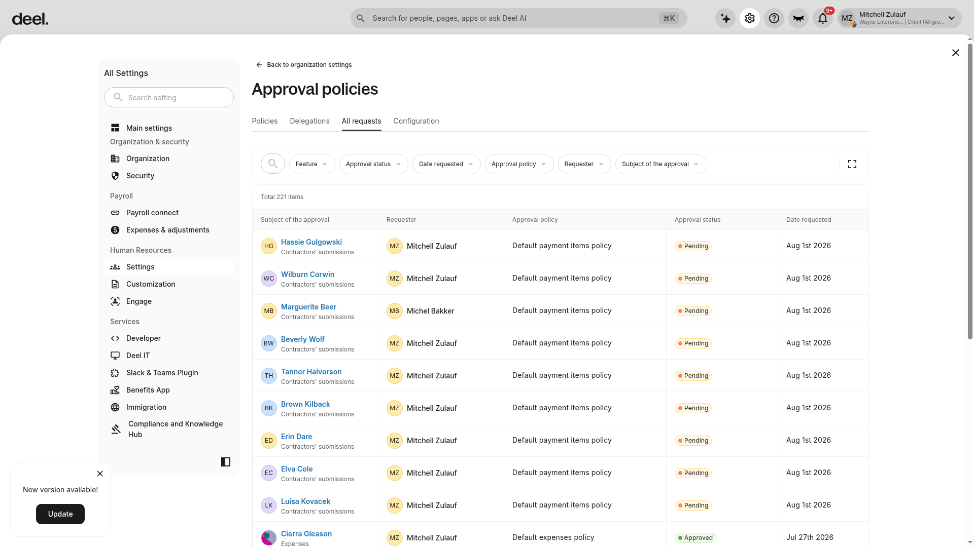 Approval request history