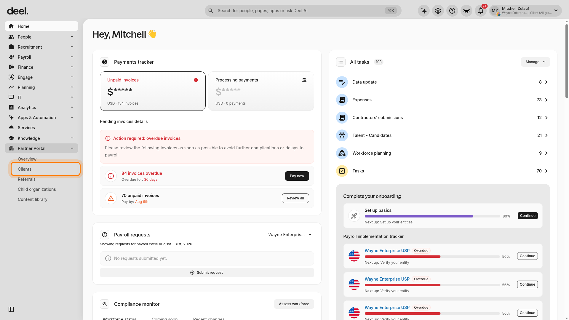 Clients page under Partner Portal