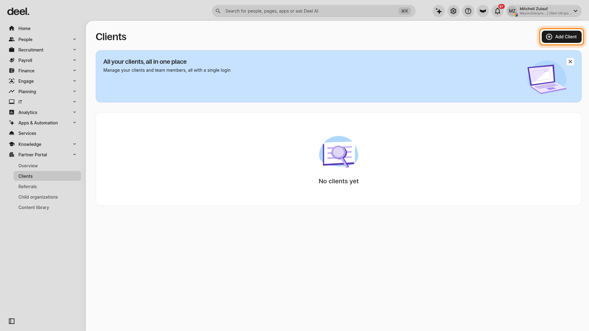 Add Client button on the Clients page