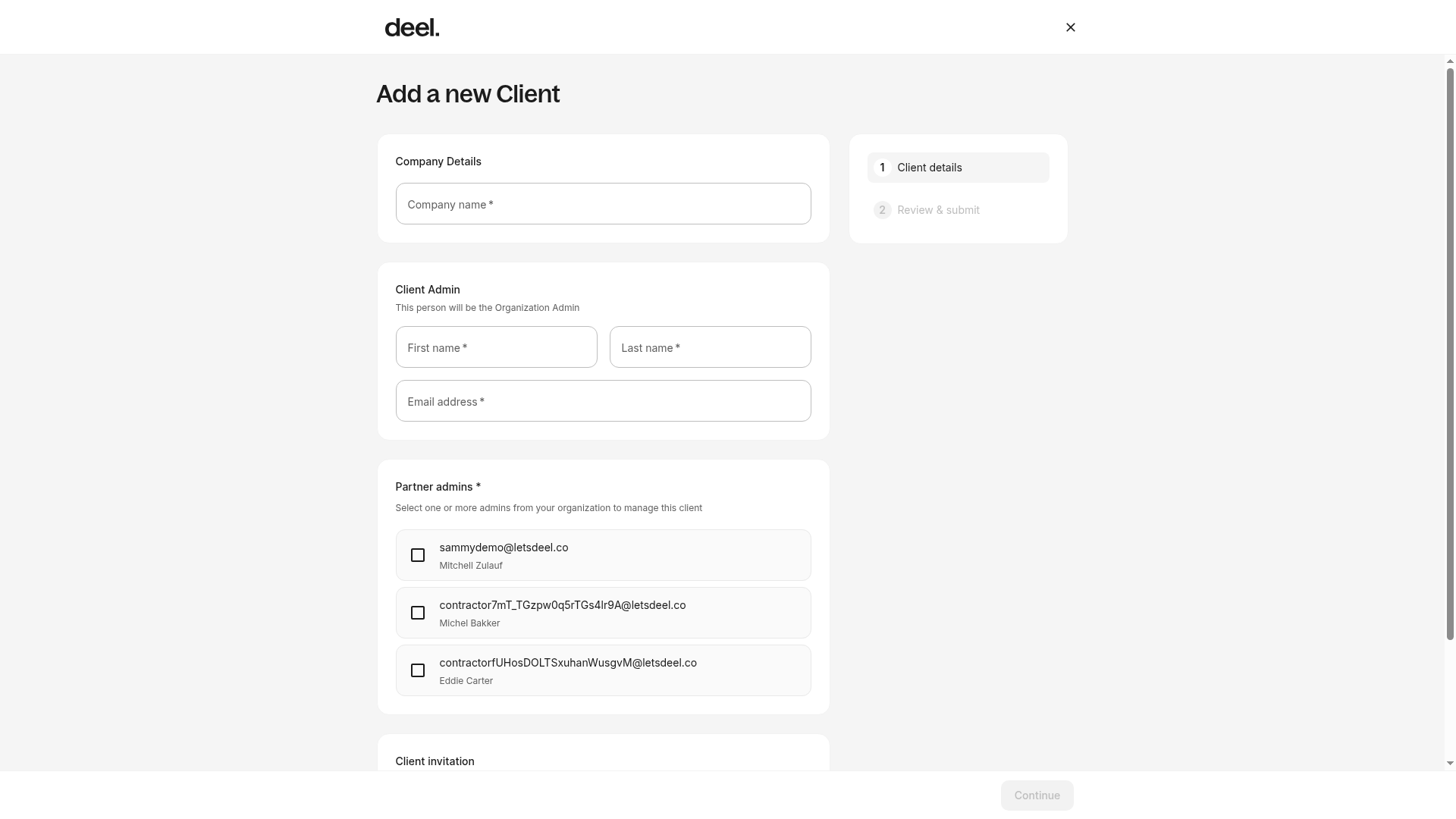 Add a new Client form