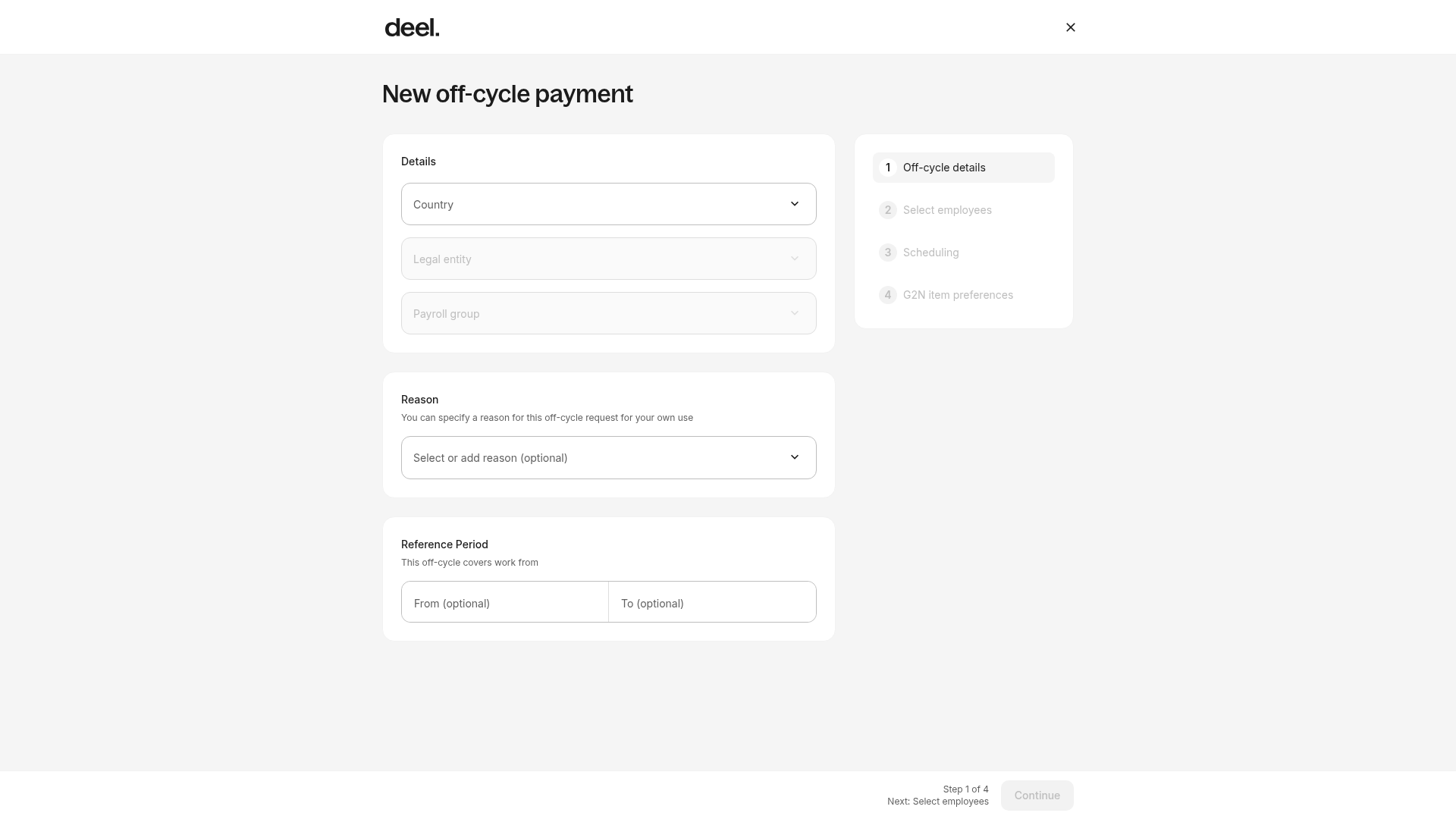 New off-cycle payment page