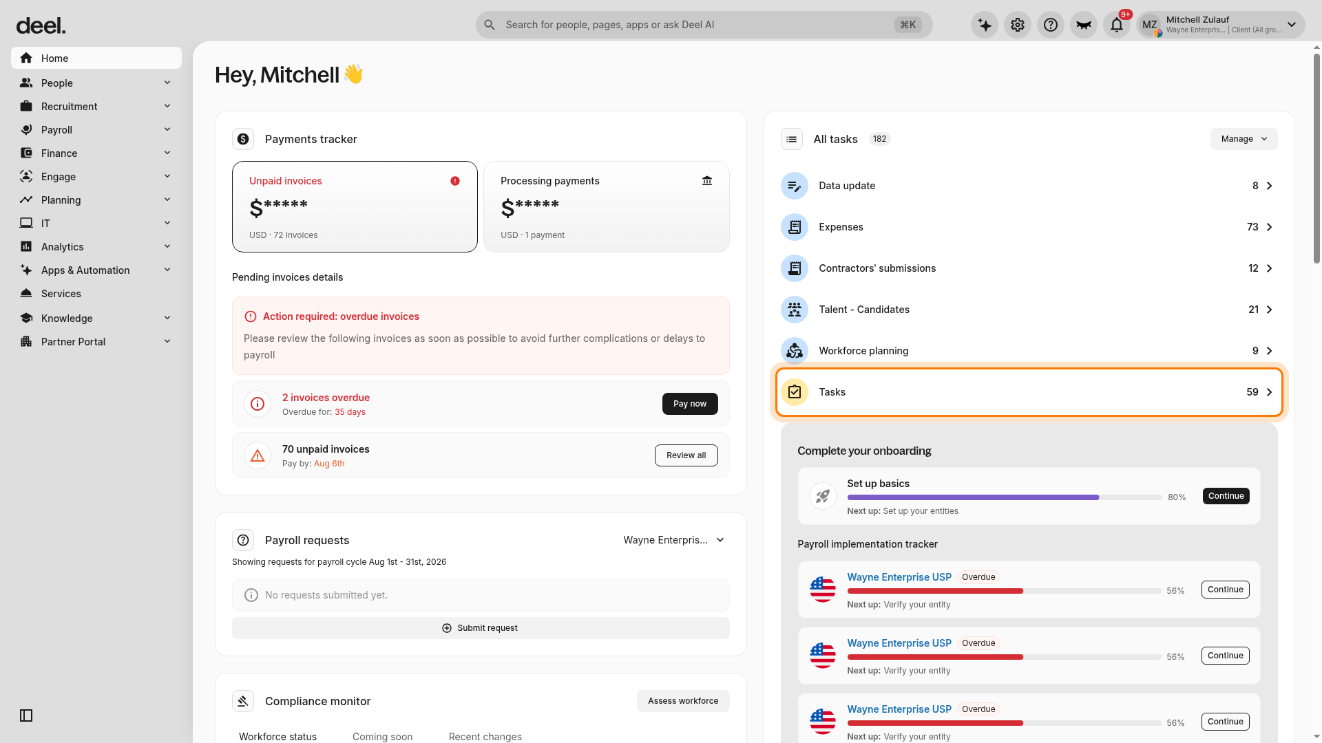 All tasks card on the Home page