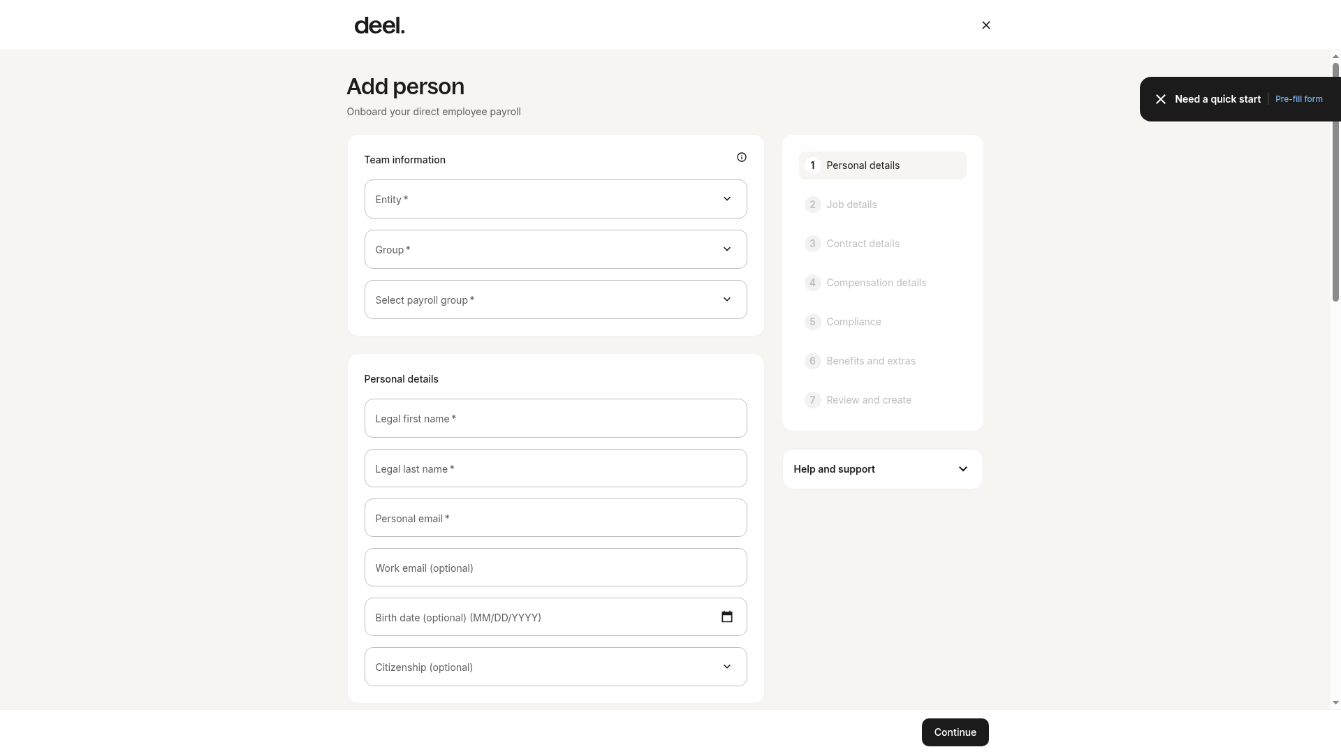 Add person payroll onboarding form