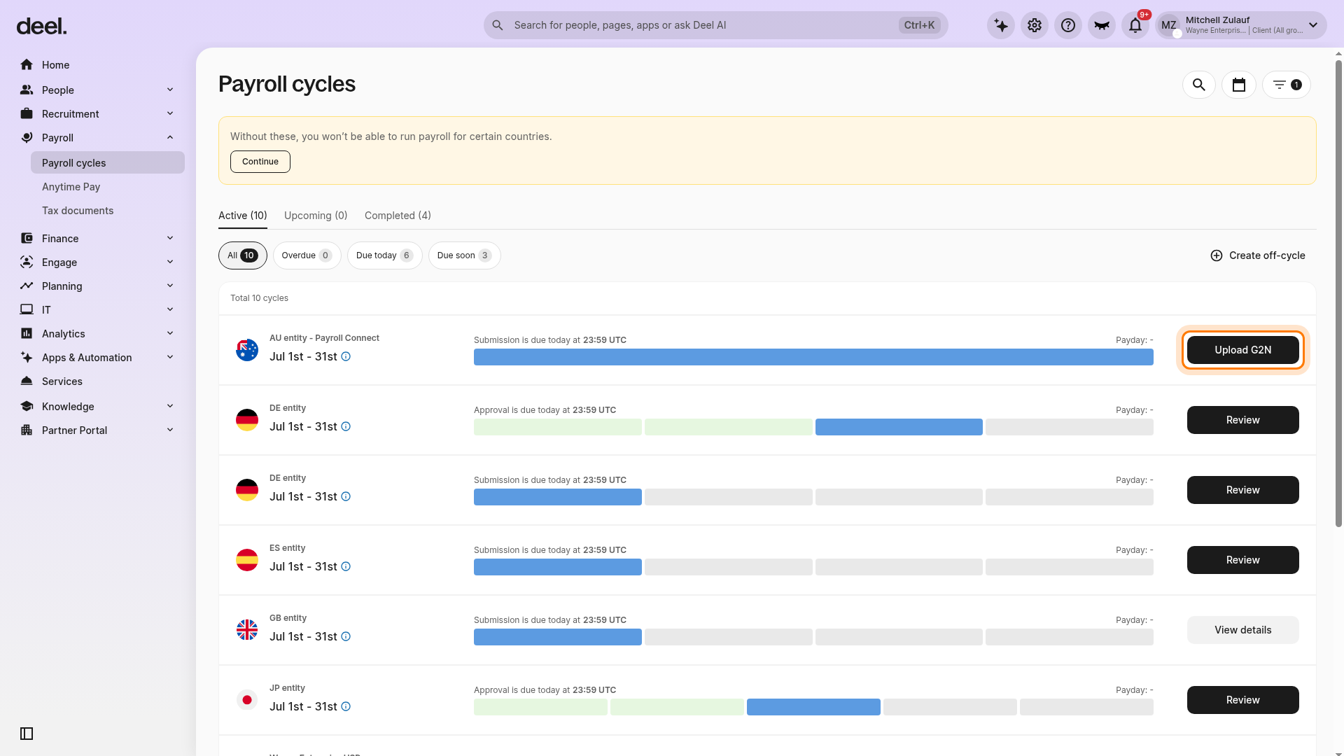 Upload G2N option on a Payroll Connect cycle