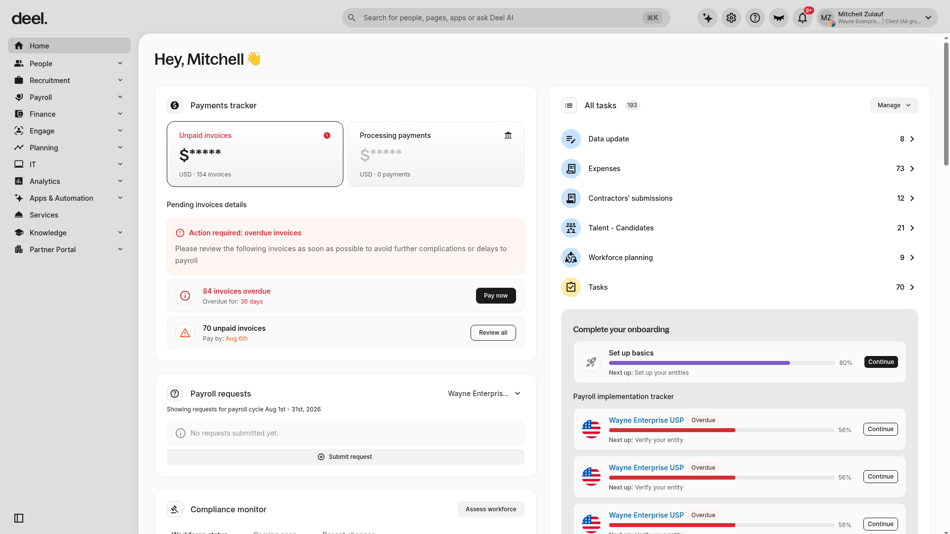 Complete your onboarding card on the Home dashboard