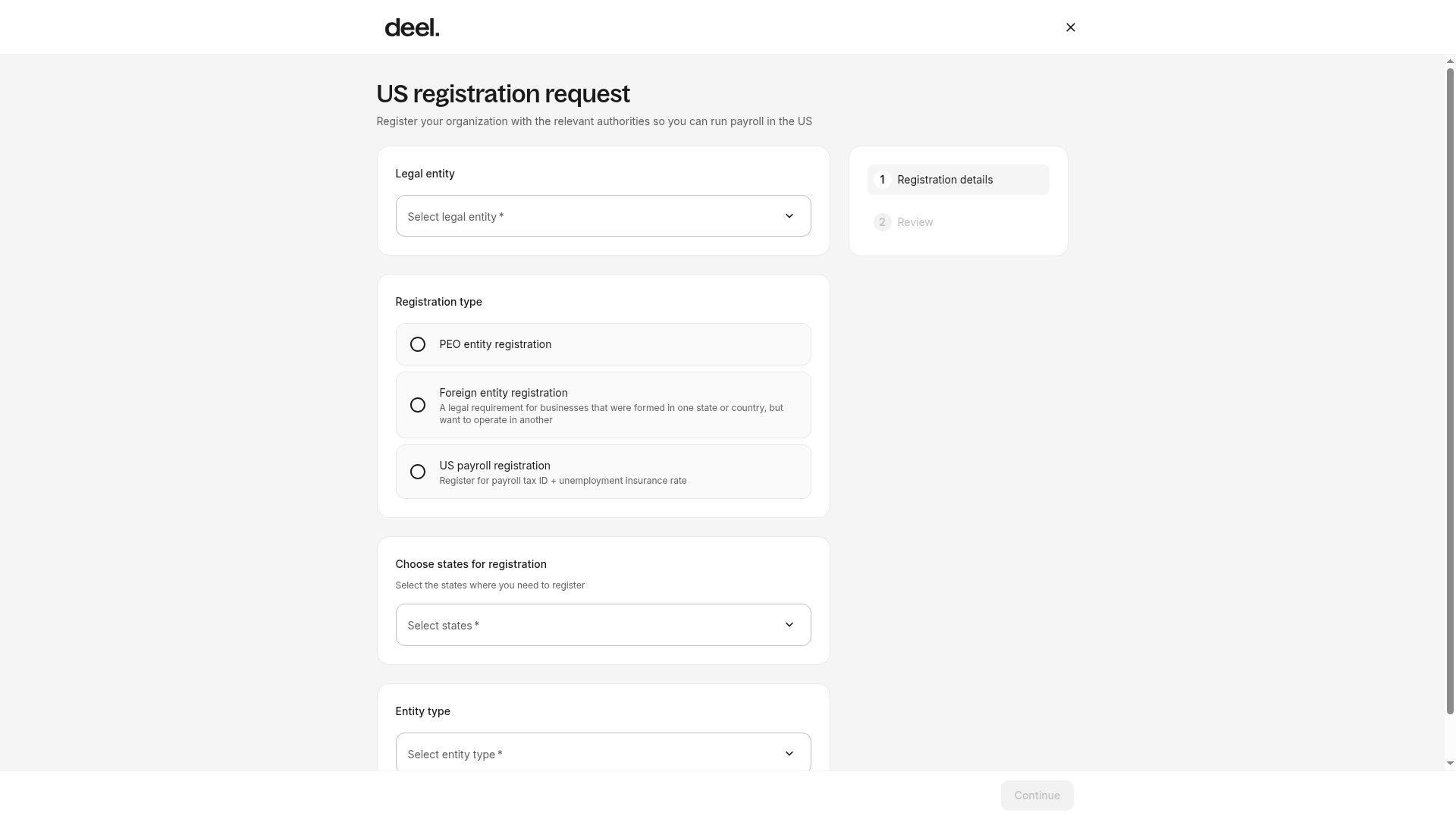 US registration request form