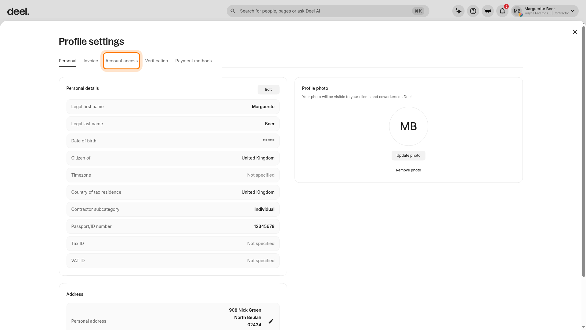 Profile settings