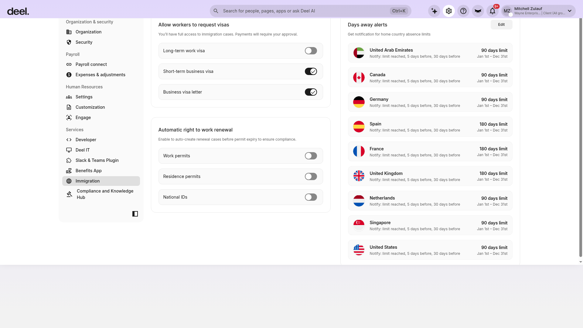 Mandatory immigration services setting