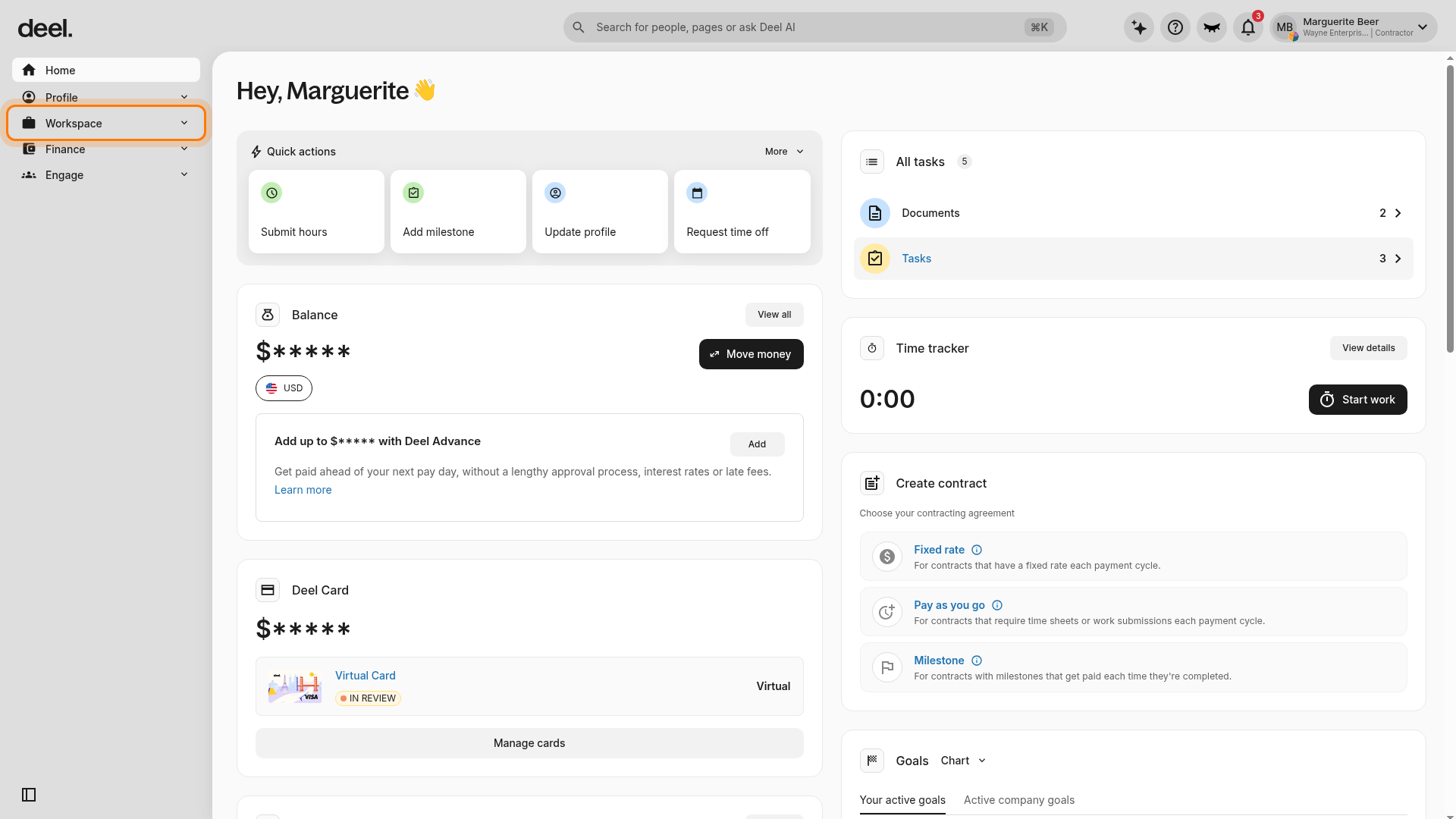 Workspace in the left sidebar