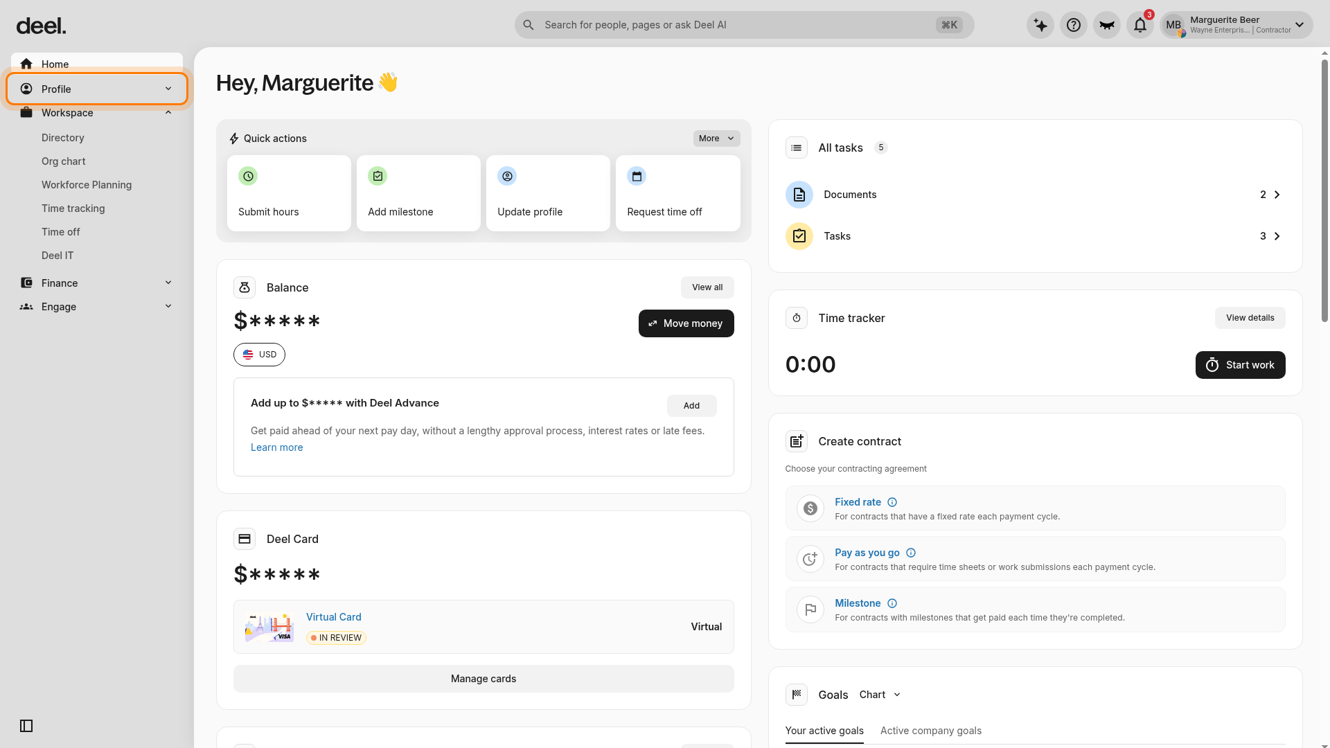 Profile in the left sidebar