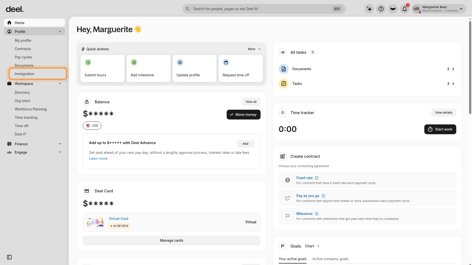 Immigration in the Profile submenu