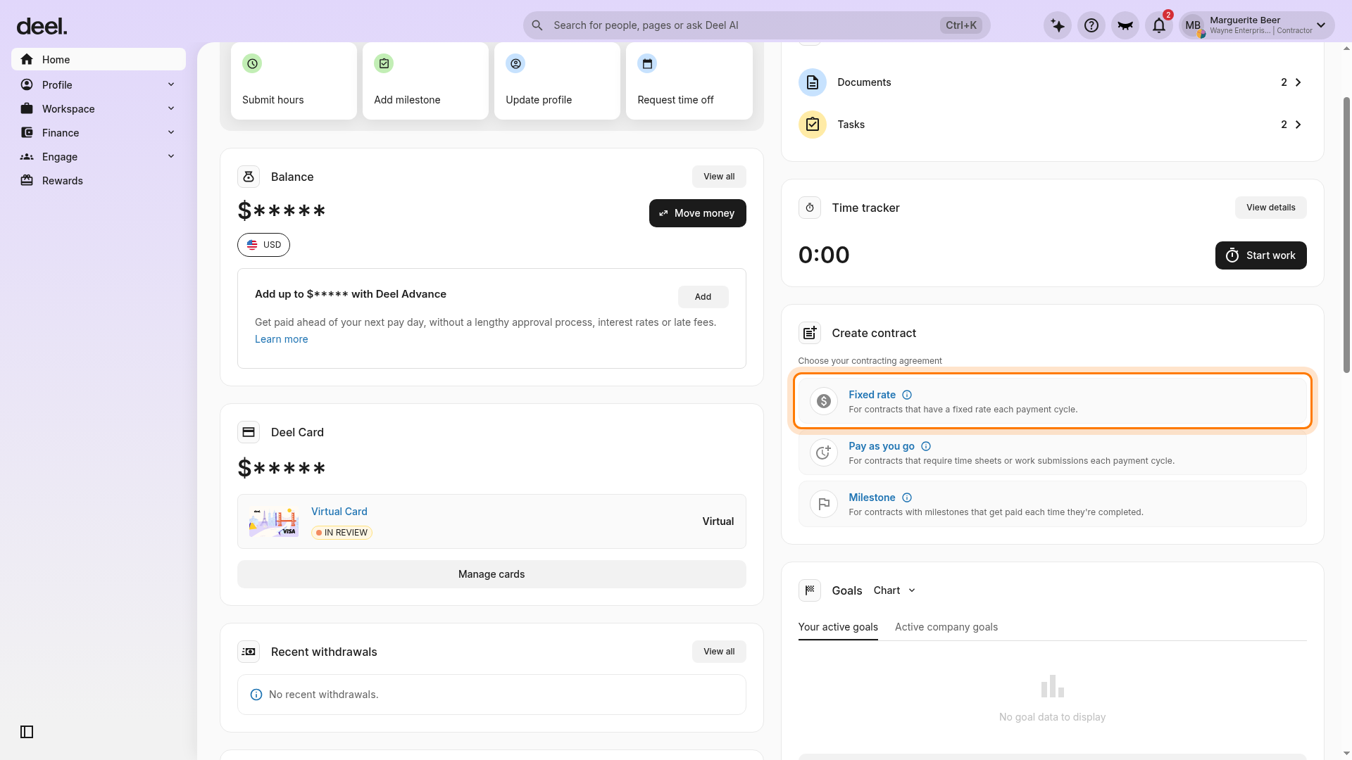 Create contract card with Fixed rate option