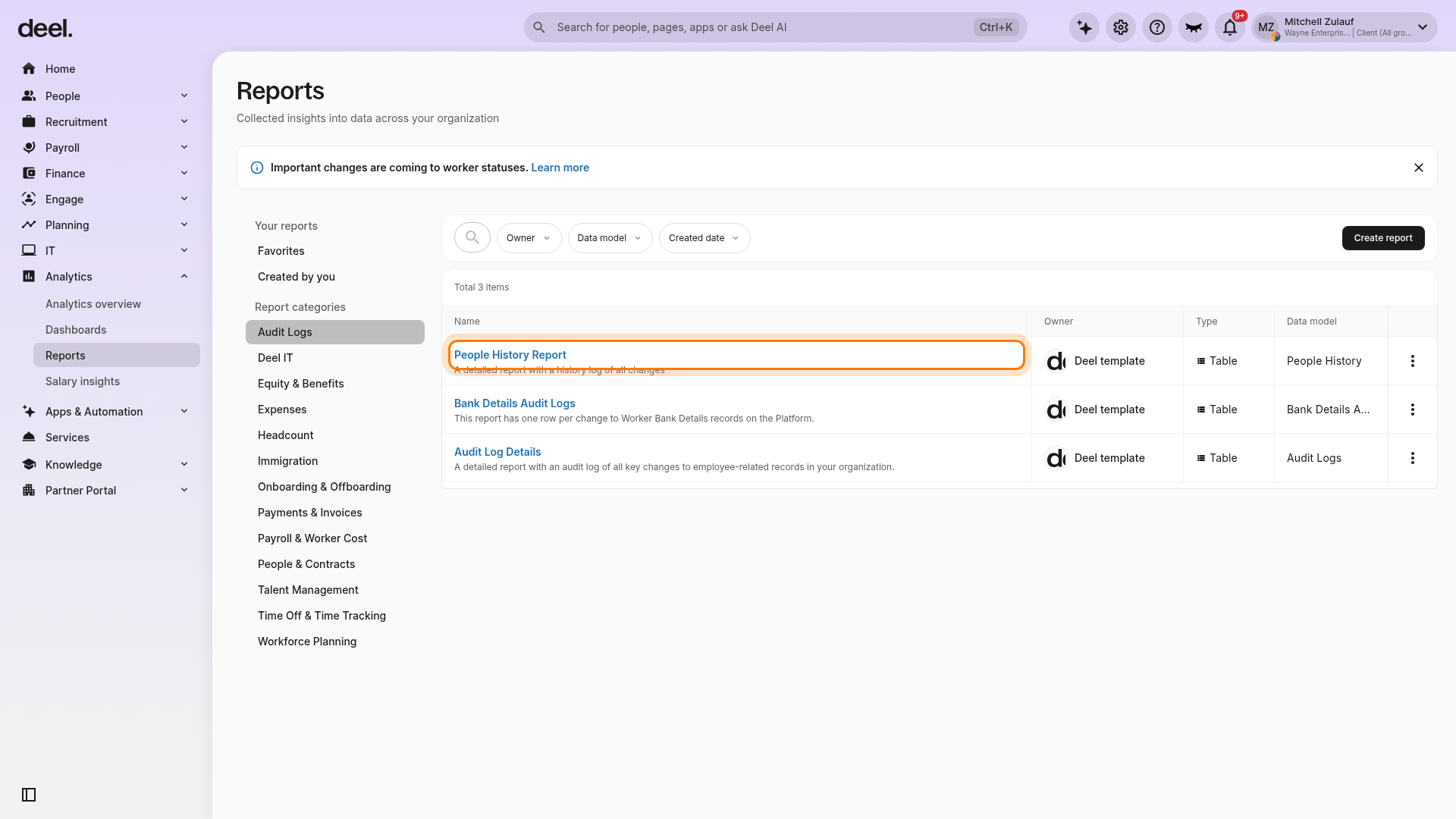 Selecting an existing report