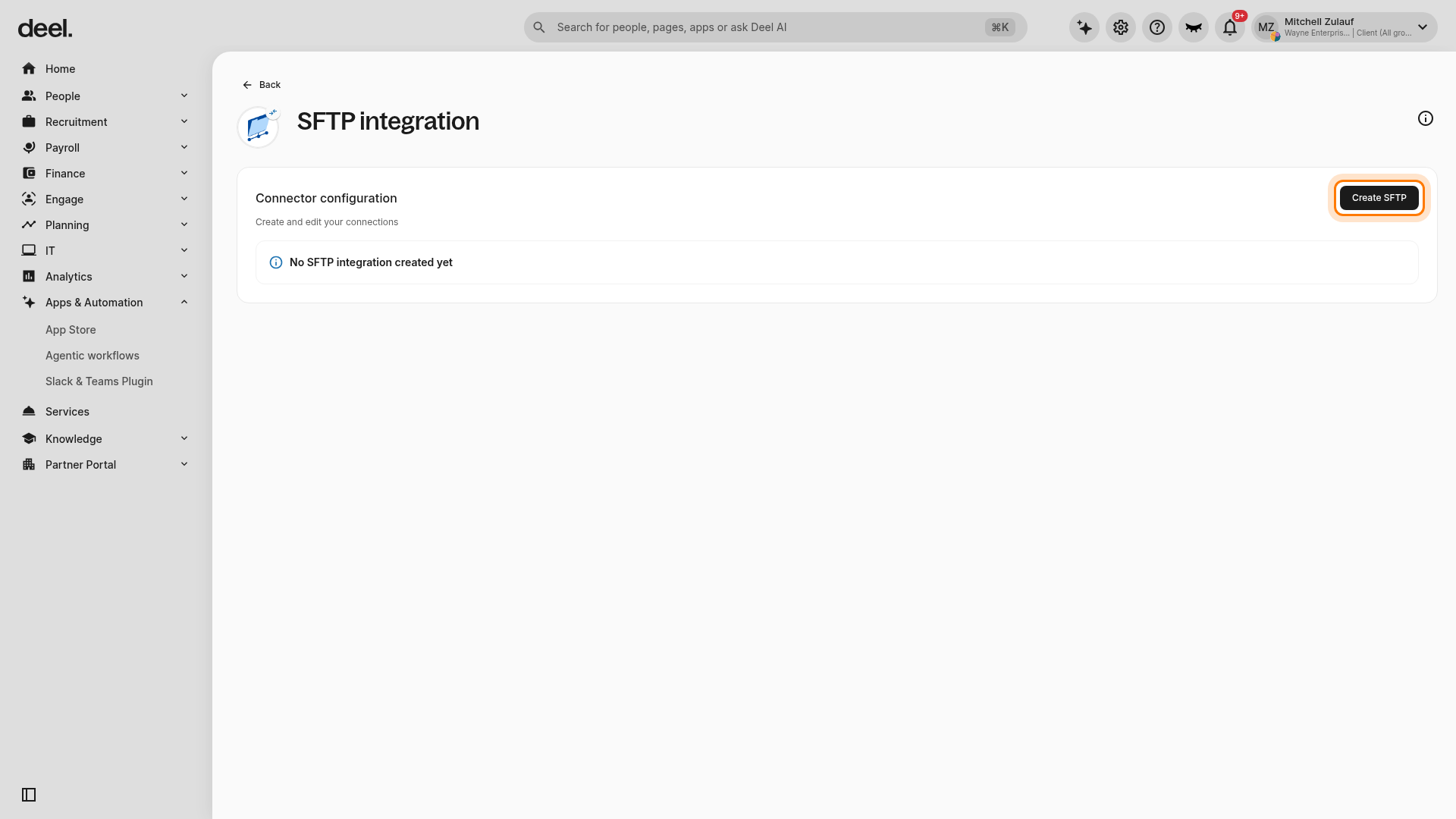 Create SFTP button