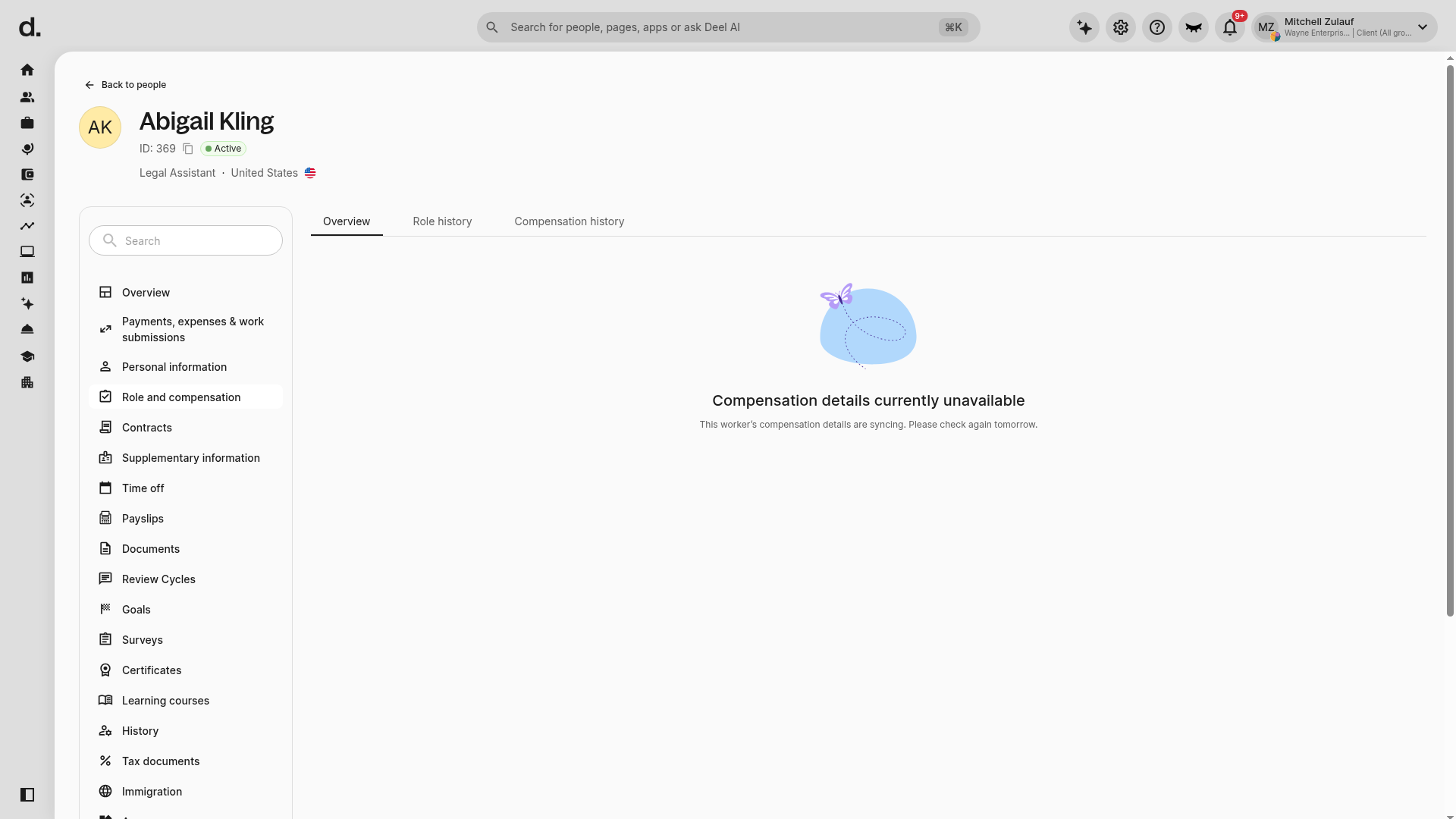 Compensation details currently unavailable message