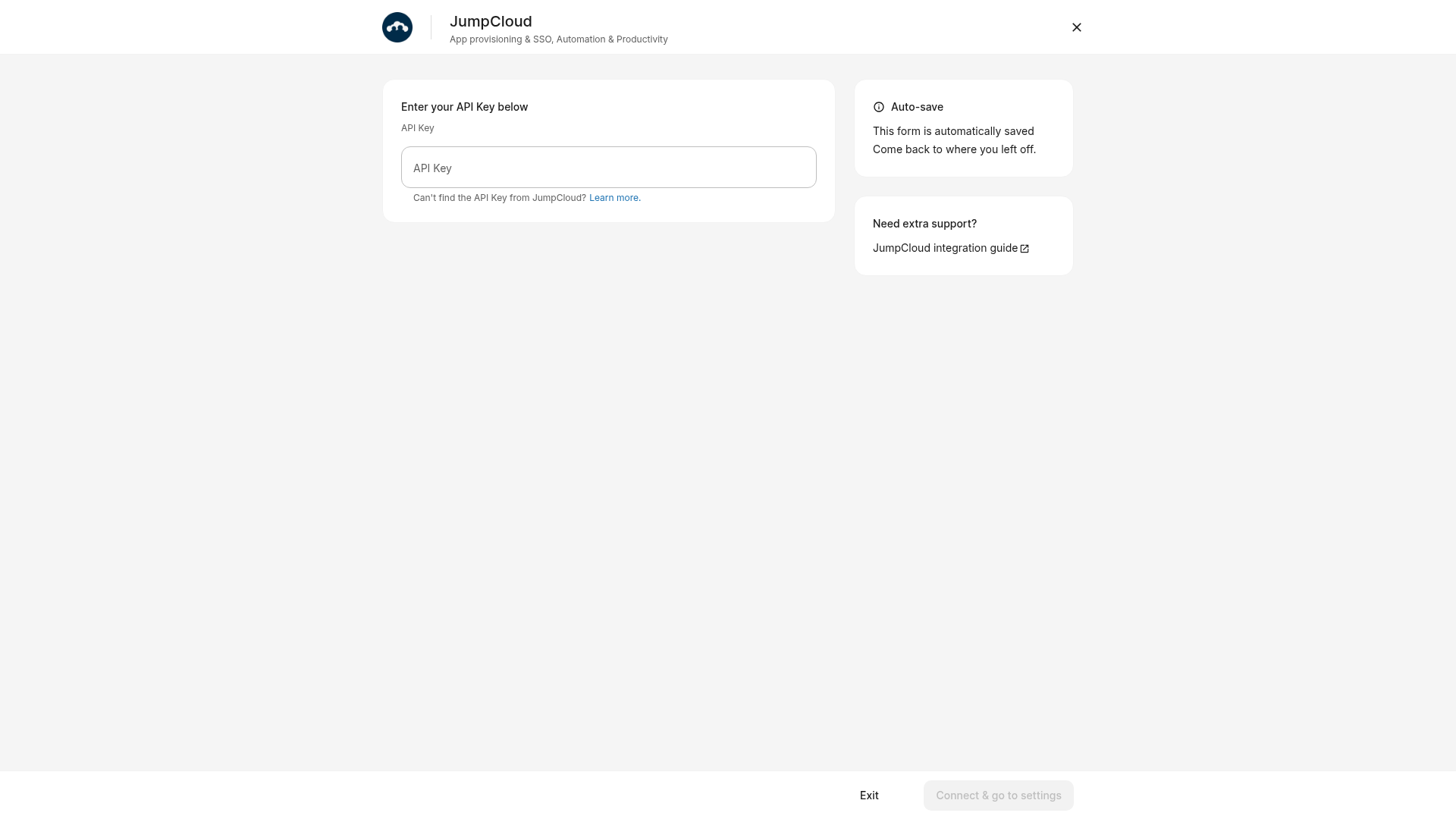 JumpCloud integration settings