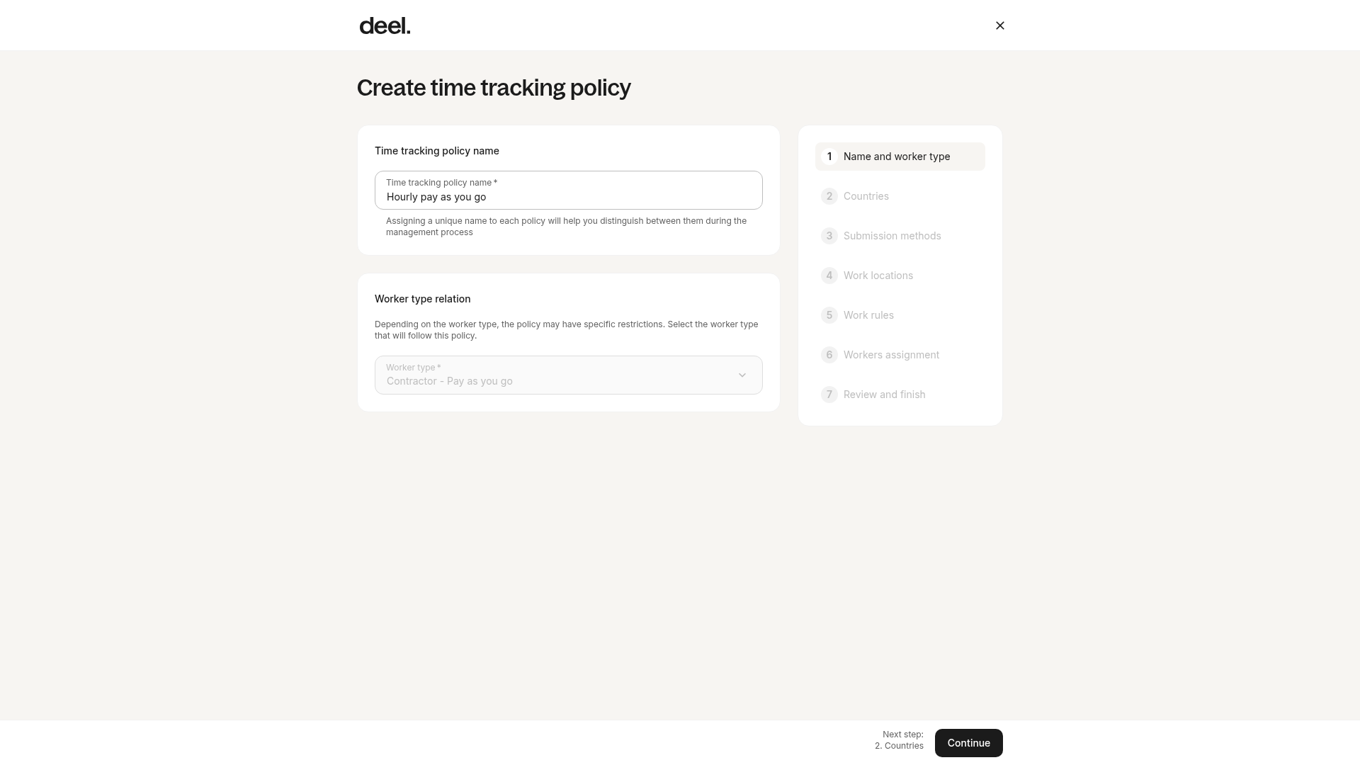 Time tracking policy edit form