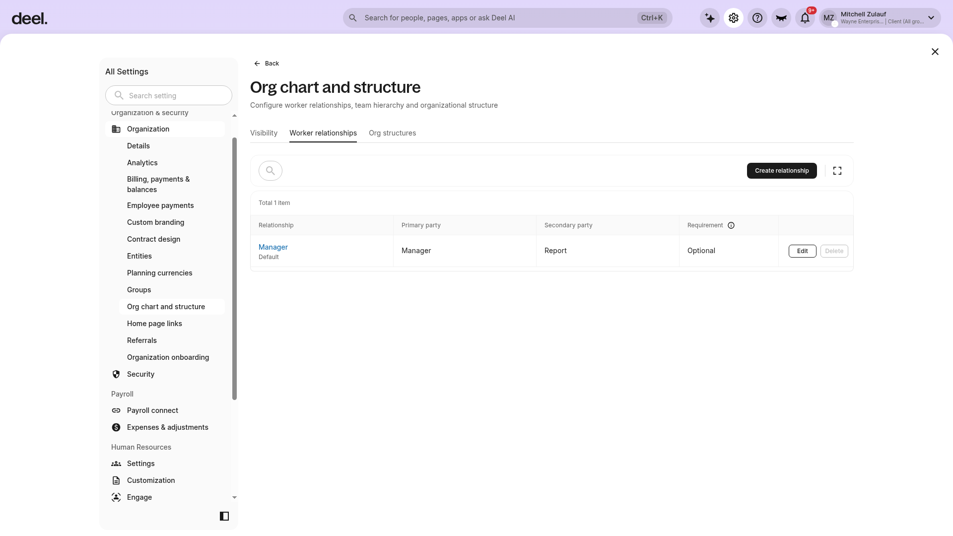 Worker relationships table