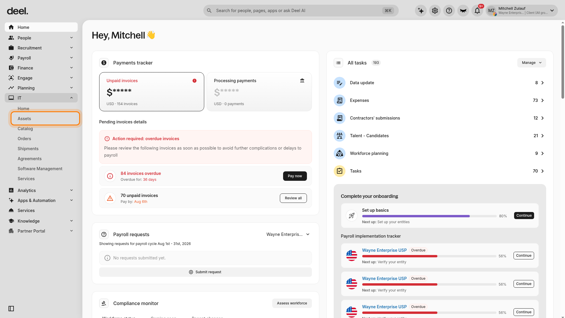 Assets page navigation