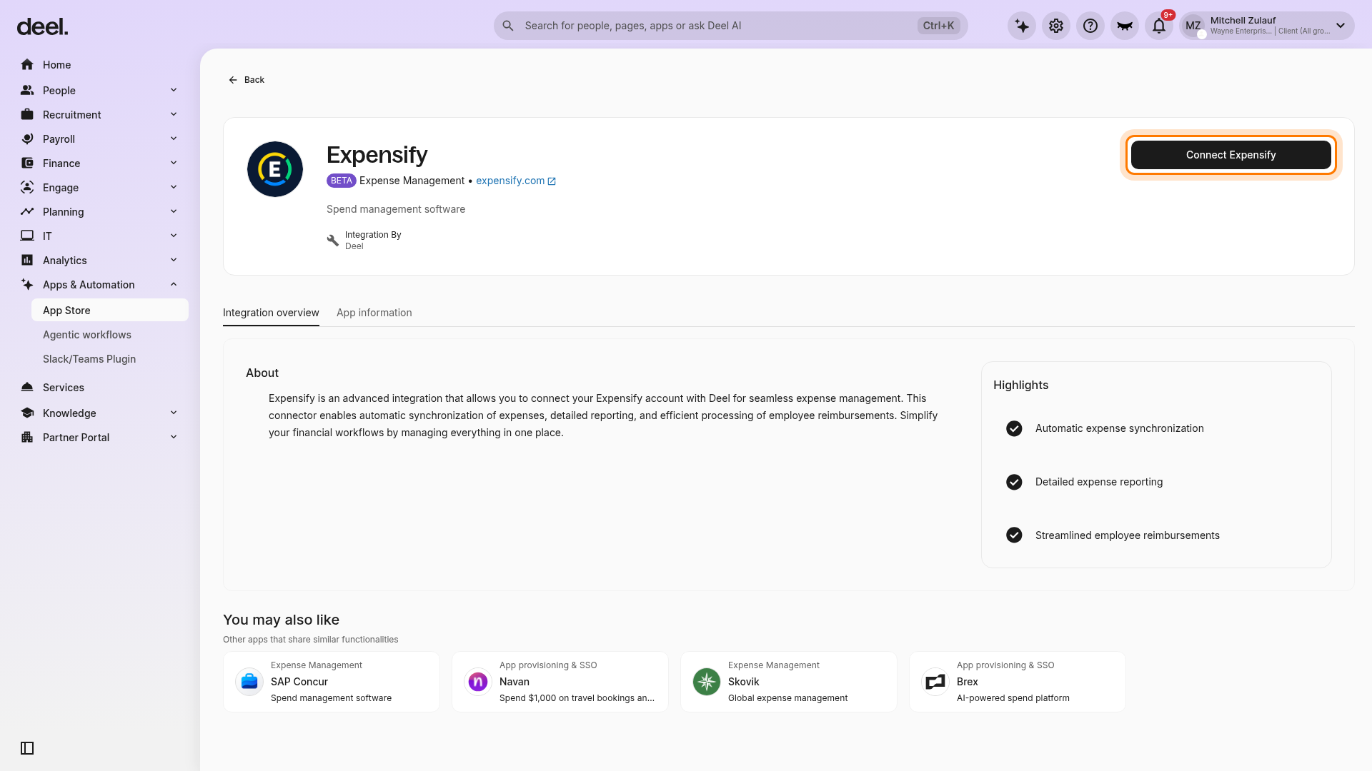 Connect Expensify button