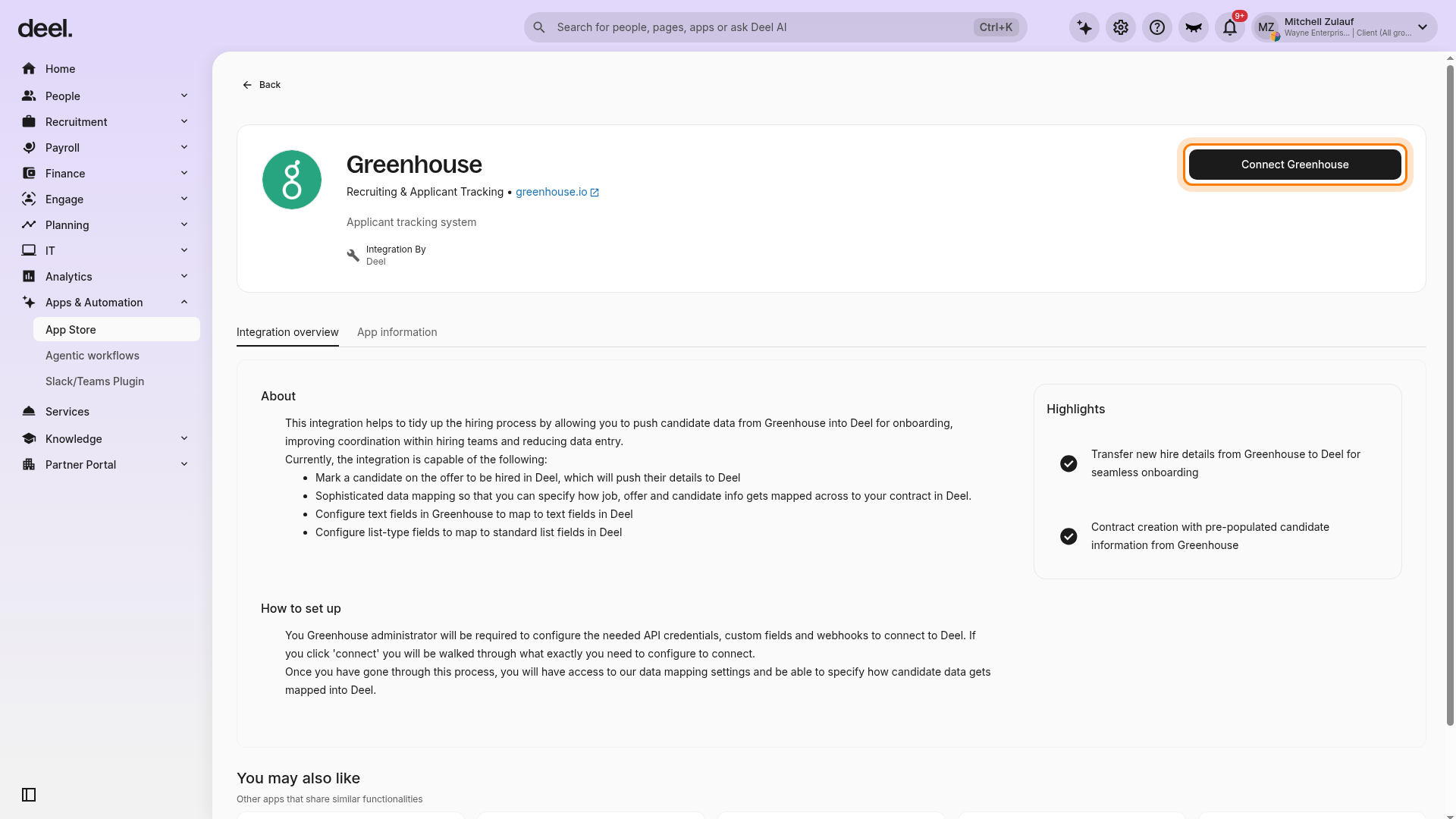 Connect Greenhouse button
