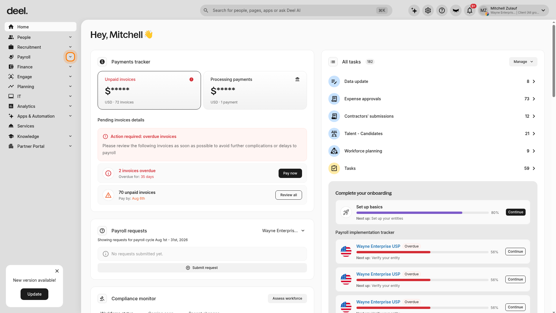 Payroll submenu in the left sidebar