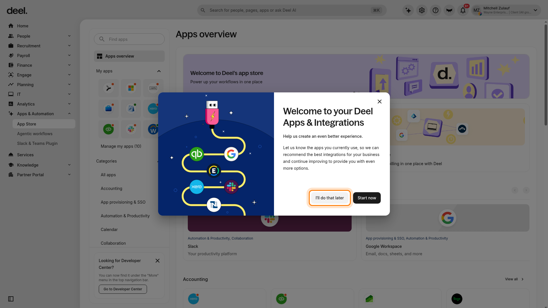 Welcome to your Deel Apps and Integrations dialog